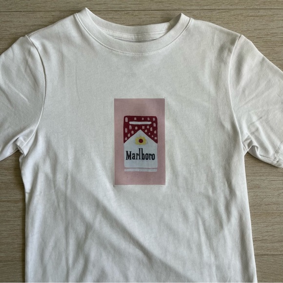 Marlboro baby tee. Screen printed graphic top. Handmade. Never worn. Hand painte - Picture 2 of 4